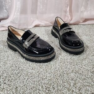 Jessica Simpson Everlynn Rhinestone Penny‎ Loafer Womens 6.5 Black Shoe Sparkle
